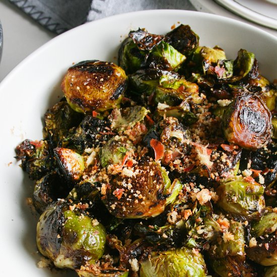 Red Wine Pan Fried Brussels Sprouts