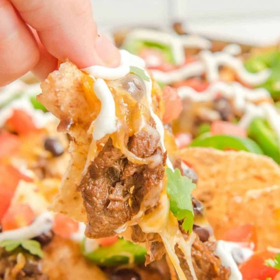 Slow Cooker Cheesy Steak Nachos