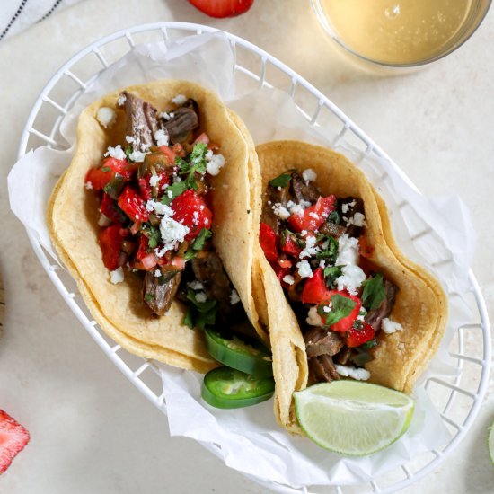 Strawberry Salsa Carne Asada Tacos