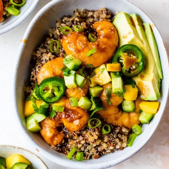 Teriyaki Shrimp Quinoa Bowl w Mango