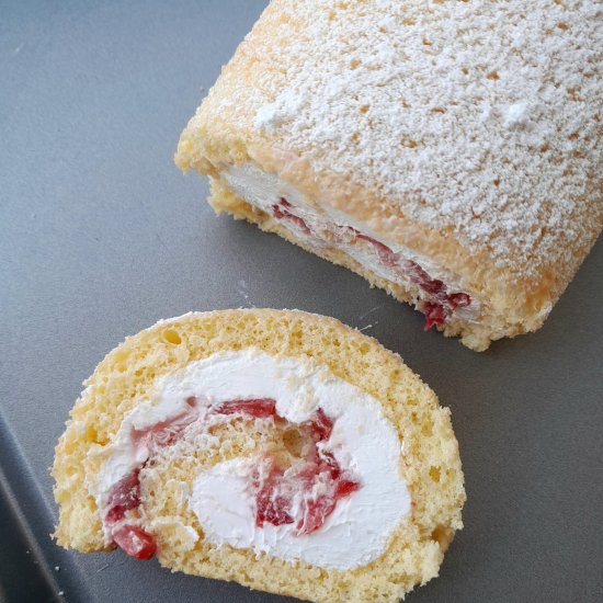 Strawberries and cream Swiss roll