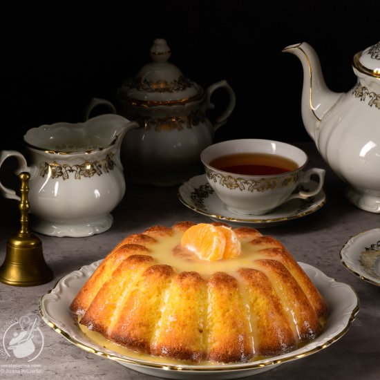 Tangerine glazed sponge cake.