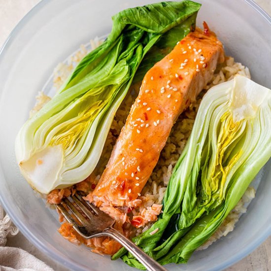 5-Minute Microwave Salmon Rice Bowl