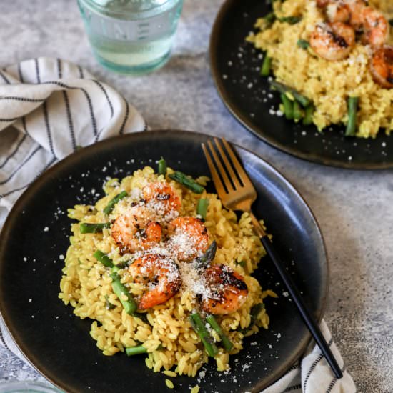 Lemony Orzo with Grilled Shrimp