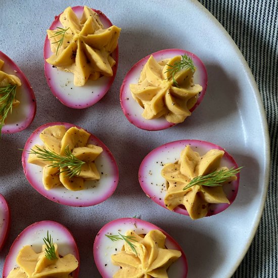 Beet Brined Deviled Eggs