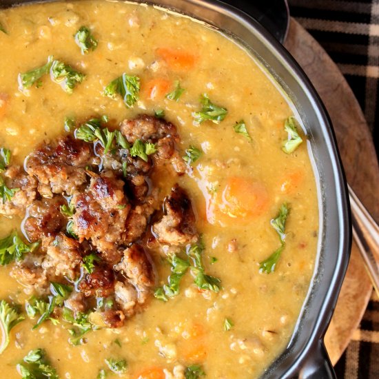 Split Pea and Sage Sausage Soup