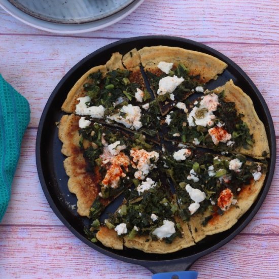 Socca with Kale and Goat Cheese