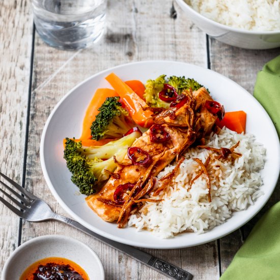 Steamed Asian Salmon and Rice