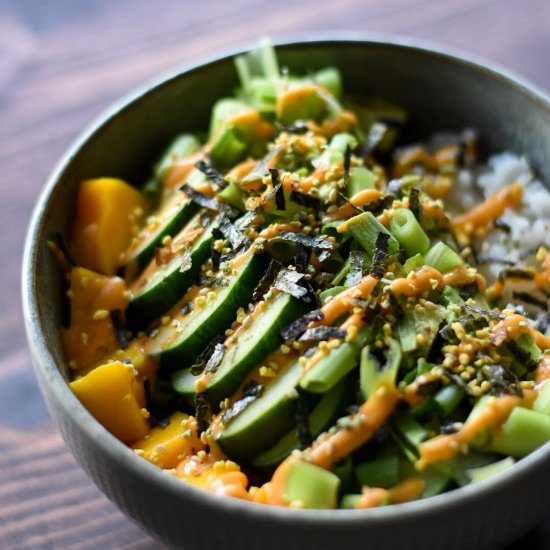 Spicy Mango Salmon Rice Bowl