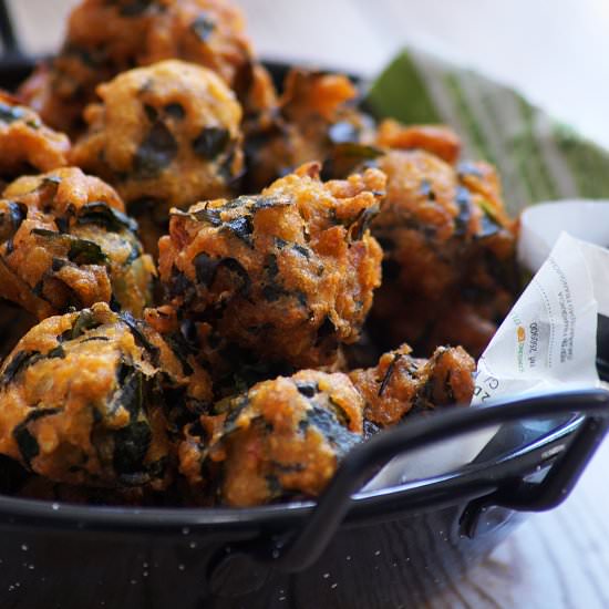 Malabar Spinach Red Lentil Fritters