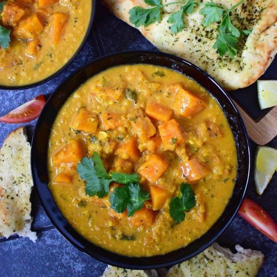 Red lentil butternut squash curry