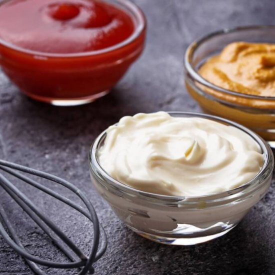 Homemade ketchup, mayo and mustard