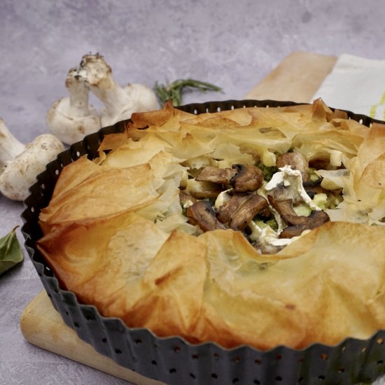 Broccoli and cheese filo tart