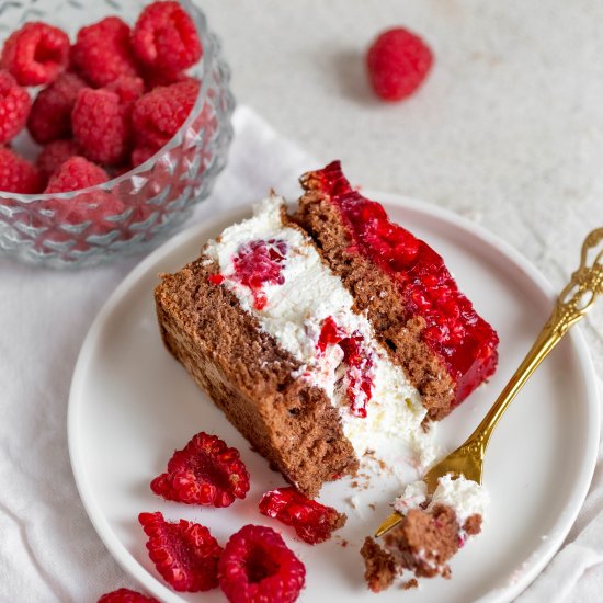 Chocolate cake with raspberries