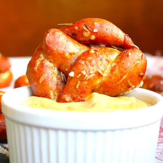 Rye Pretzels with Vegan Beer Cheese