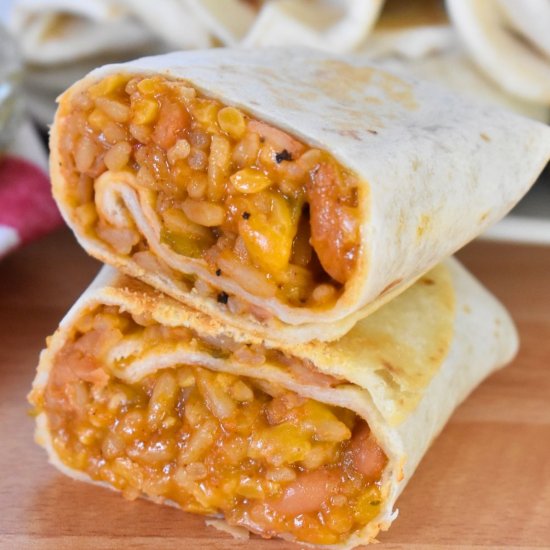 Cheesy Bean and Rice Burritos