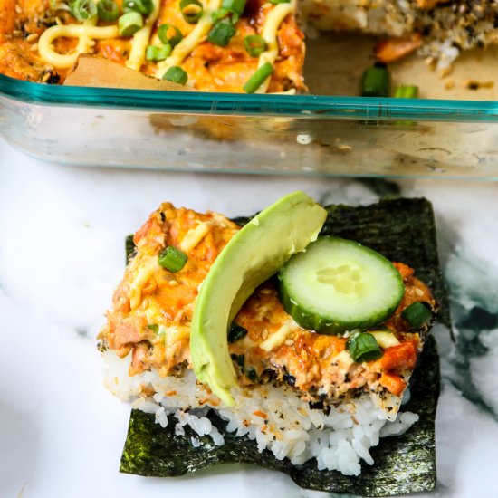 Spicy Salmon Sushi Bake