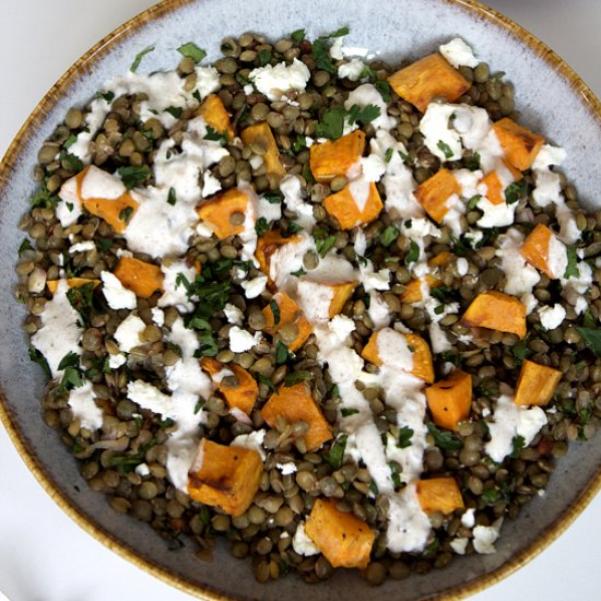 Lentil, sweet potato and feta salad