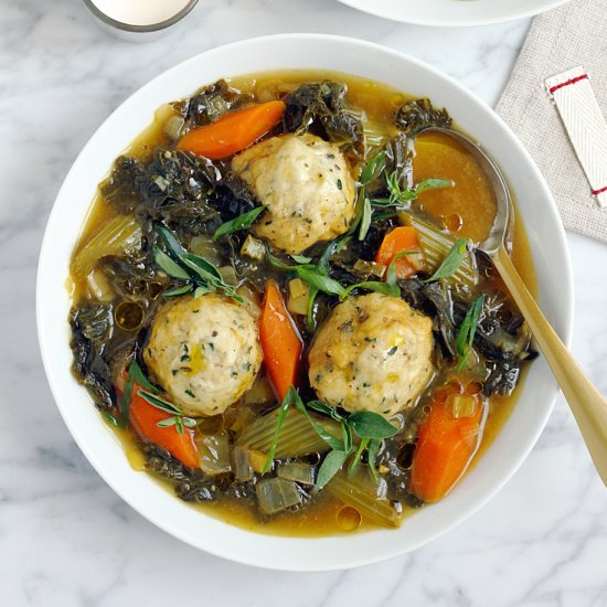 Winter Greens Stew with Dumplings