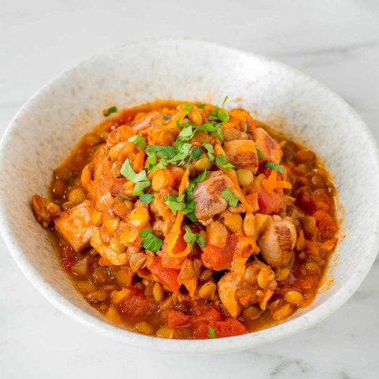 Harissa Chicken with Lentils