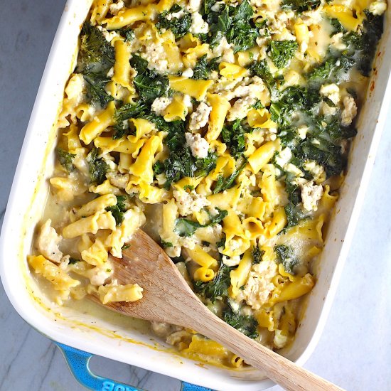 Greek Chicken Feta Pasta Bake