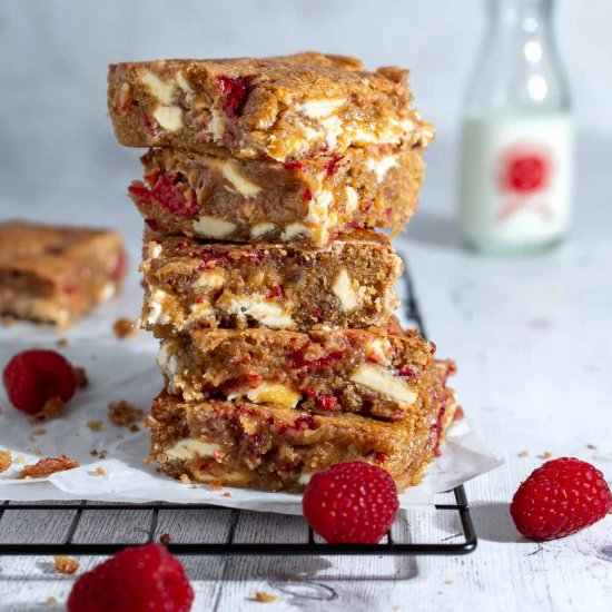 Raspberry and white choc blondies