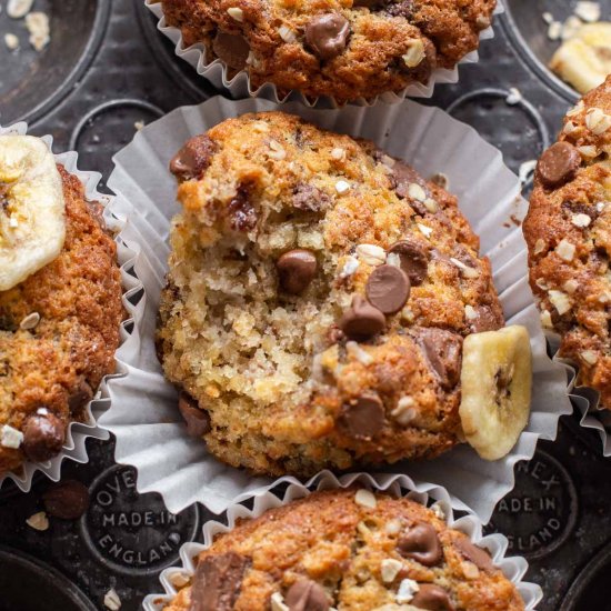 Banana Oatmeal Choc Chip Muffins