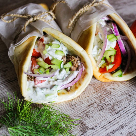 Ground Venison Gyros with Tzatziki