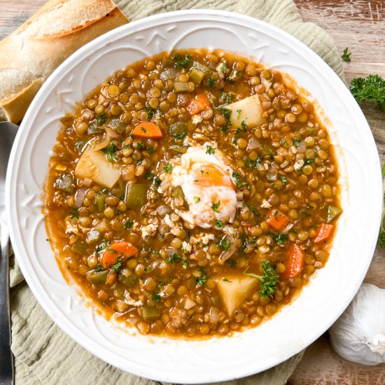 Spanish Lentil Stew with Eggs