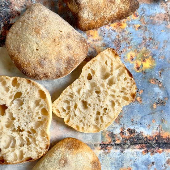 Easy Sourdough Ciabatta Rolls