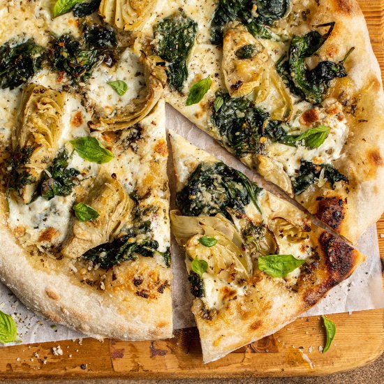 Spinach artichoke pizza