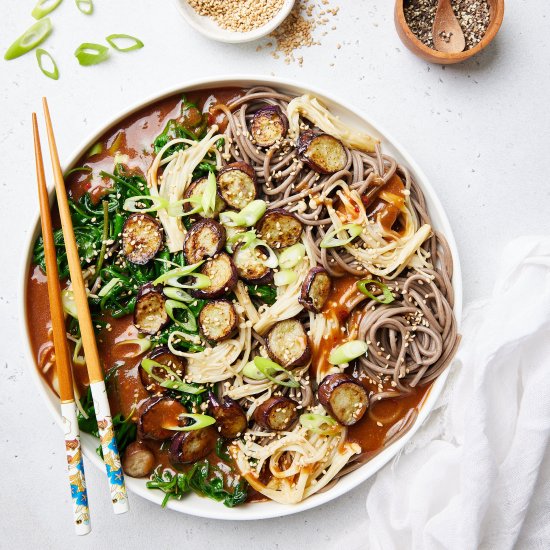 Noodles with Purslane and Eggplant