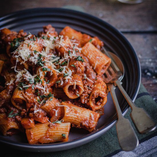 Slow Cooked Rigatoni Bolognese