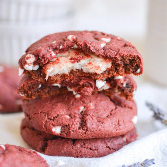 Vegan Stuffed Red Velvet Cookies