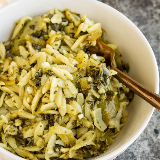 One Pan Spinach Artichoke Orzo