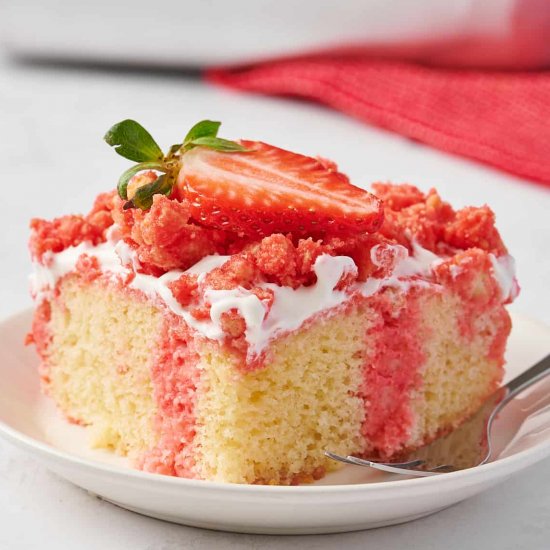 Strawberry Crunch Poke Cake