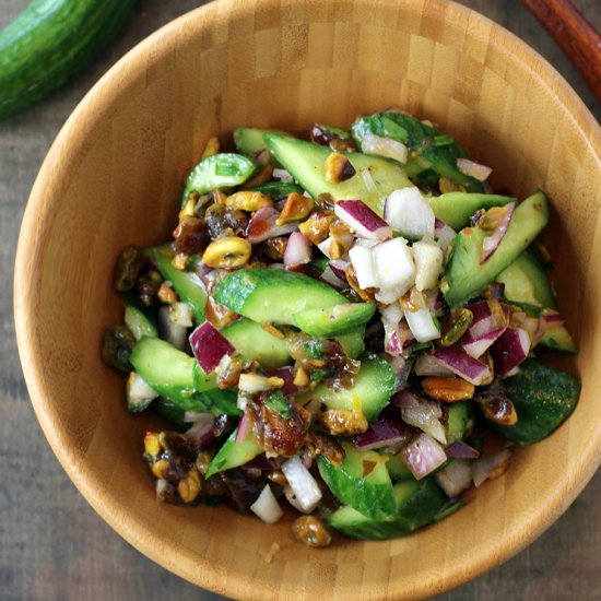 Cucumbers, dates, pistachios