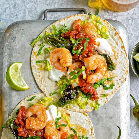 Prawn and Roasted Salsa Tortillas