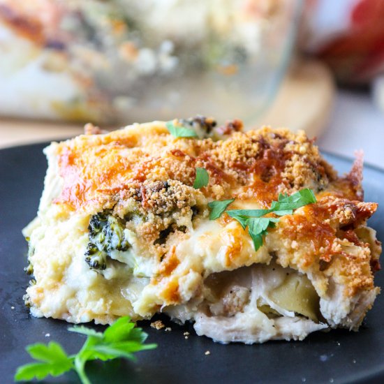 Chicken Broccoli Lasagna Alfredo