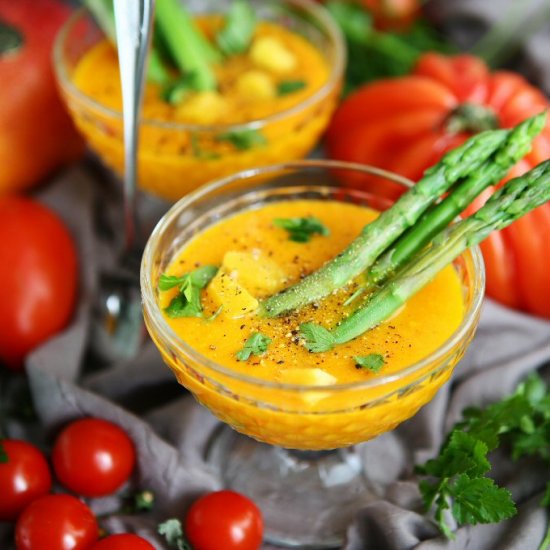 Tomato Mango Soup with Asparagus