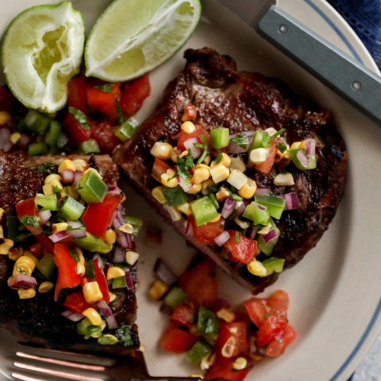 Steak with Grilled Corn Salsa