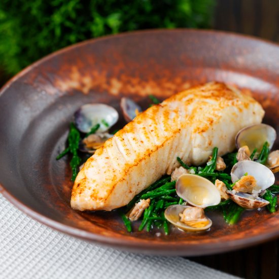 Pan Fried Halibut with Clams