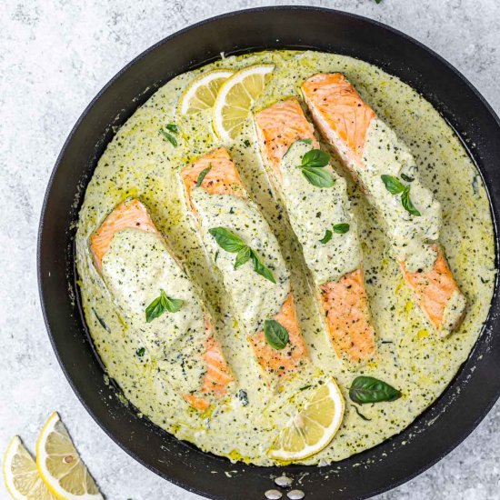 CREAMY PESTO SALMON