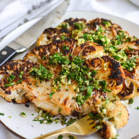 Vegan Garlic Cauliflower Steaks