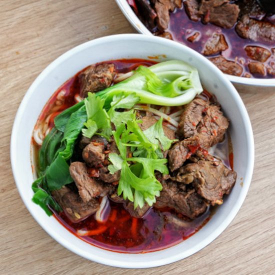 Sichuan beef noodles soup