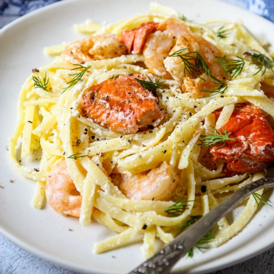 Shrimp and Salmon Alfredo