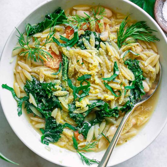 Lemon White Bean Kale Orzo Soup