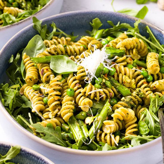 Pesto Pasta w Arugula, Asparagus.