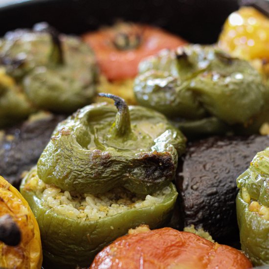 Stuffed tomatoes, and peppers