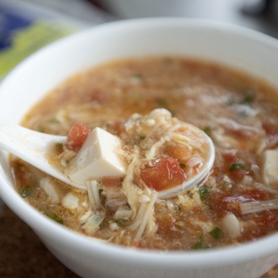 Tomato egg and tofu soup